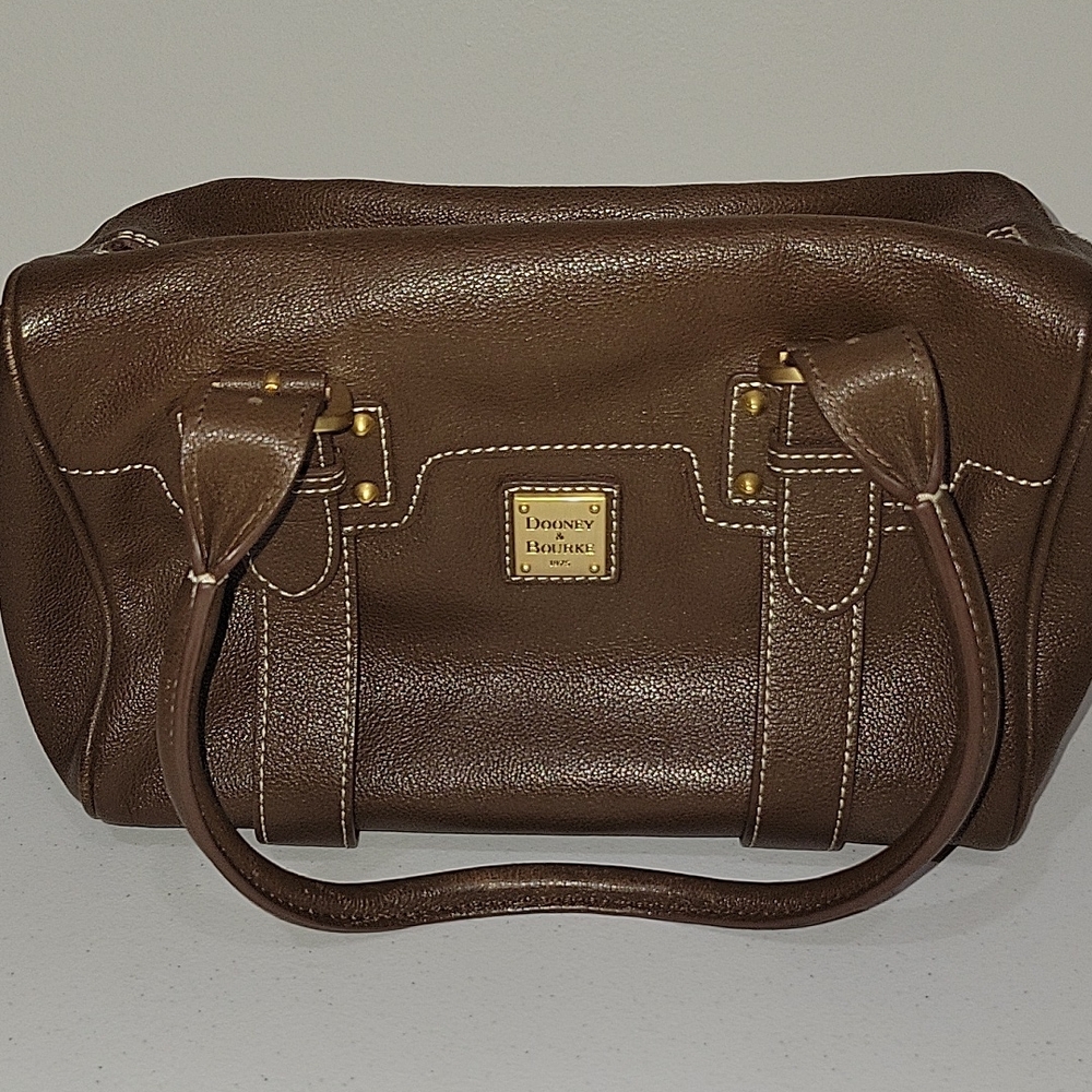 Dooney & Bourke Brown Satchel with Structured Shape and Gold Hardware